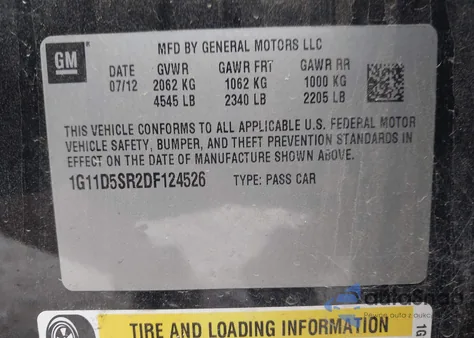 2013 Chevrolet Malibu 1Lt z USA, uszkodzony, nr VIN 1G11D5SR2DF124526